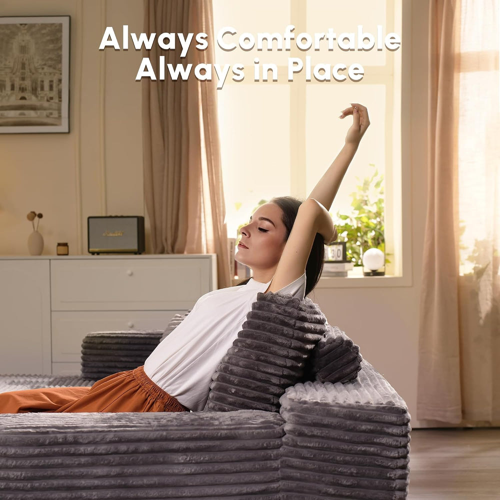 164" Boneless Cloud Couch with Round Chair, Modular Sectional Sofa with ...