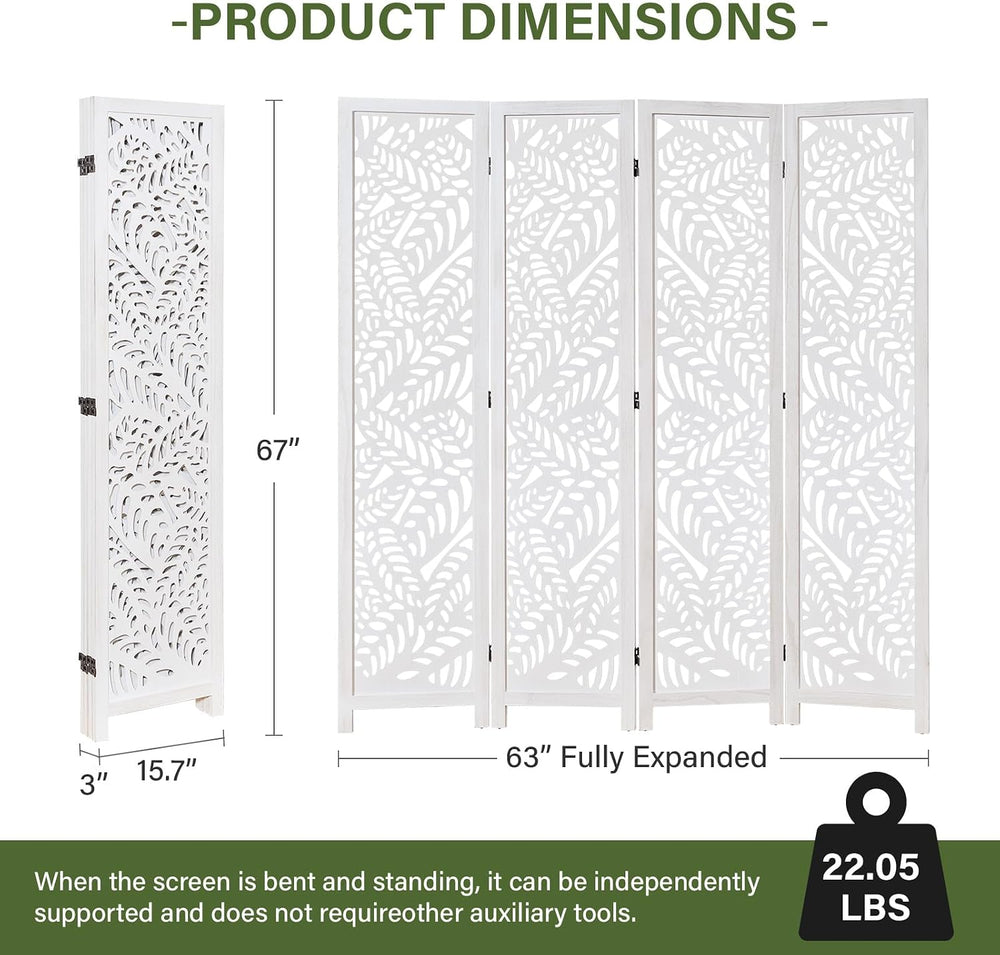 Leaf-Carved Room Divider Privacy Screen - 67 Inch Tall Foading Decorative Woo...