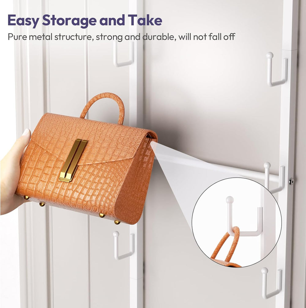 SWTYMIKI Over The Door Purse Organizer - Wall Mounted Purse Rack with 16 Hook...