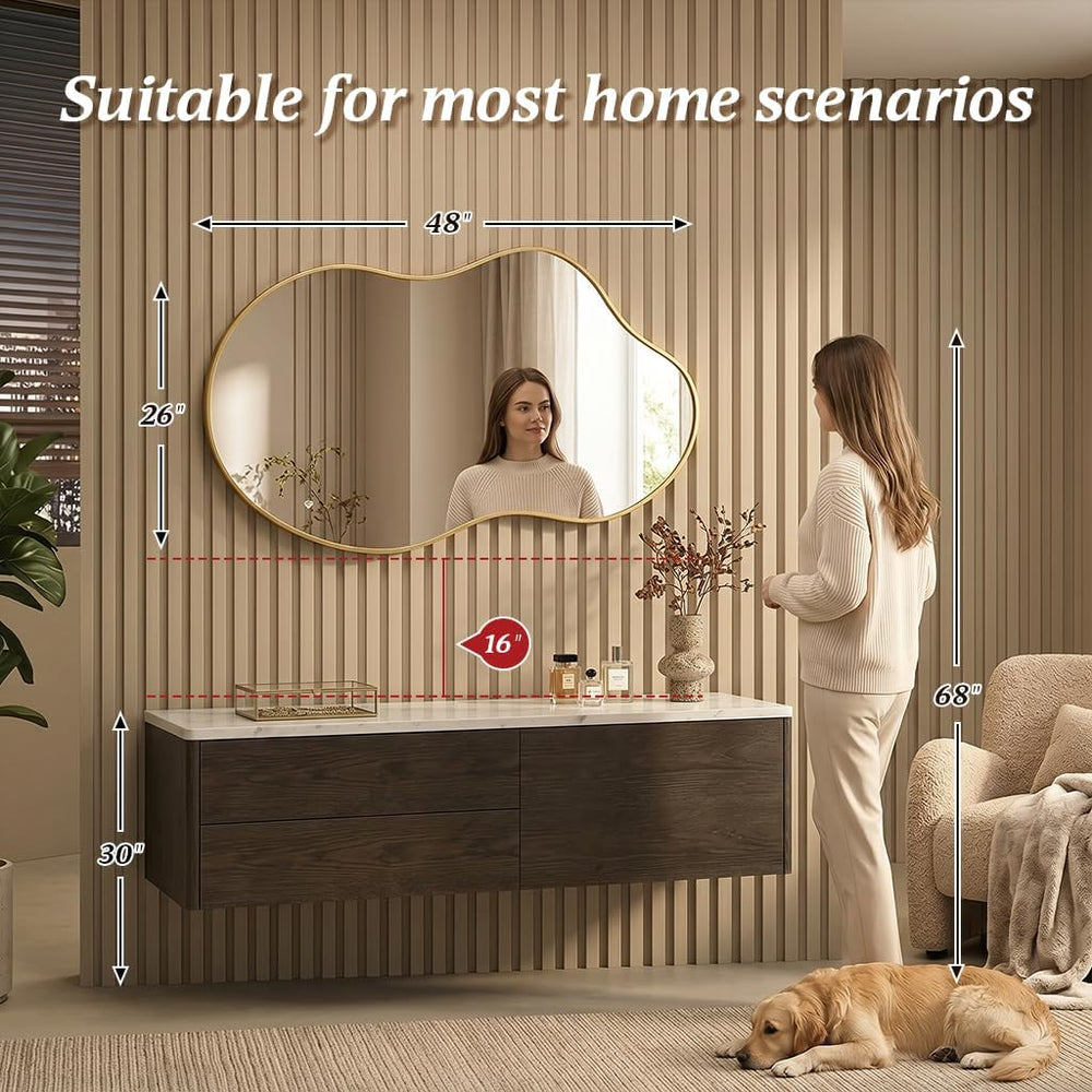 Irregular Asymmetrical Wall Mirror 26x48" with Modern Aluminum Alloy Frame