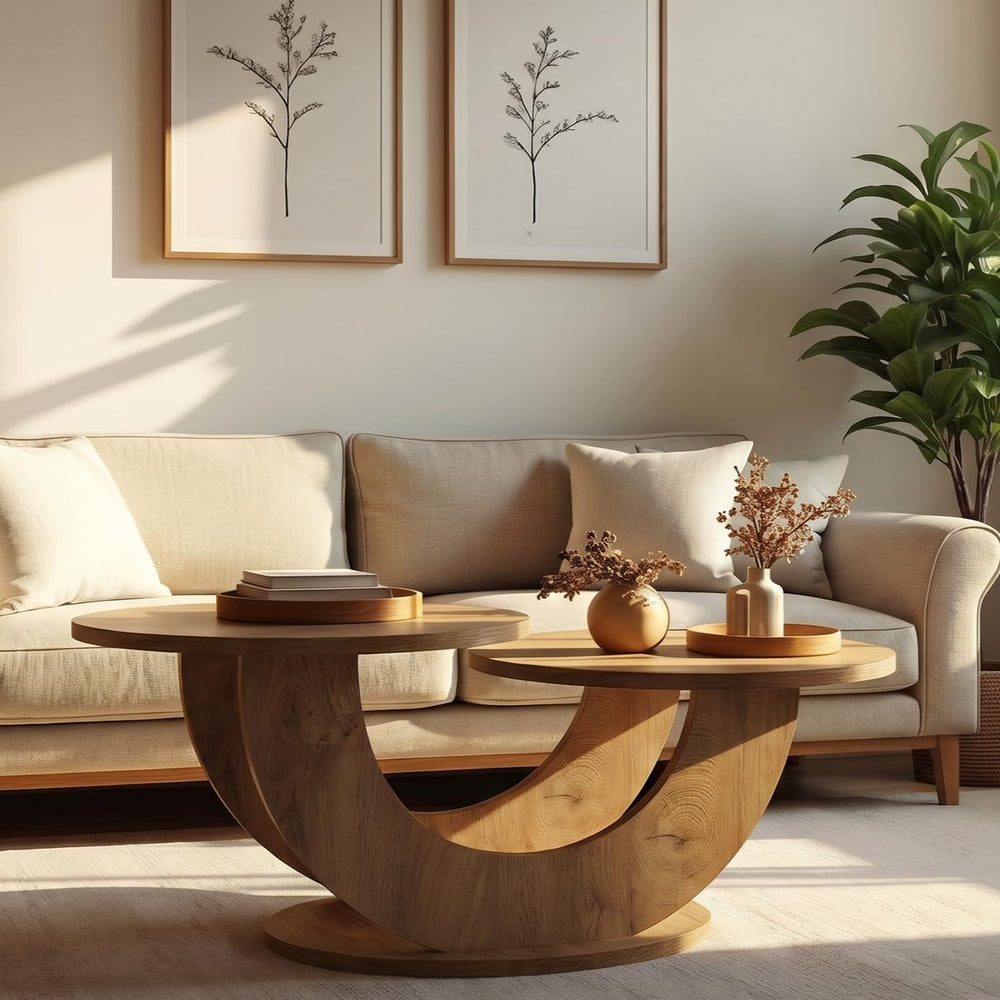 Tribesigns 45.3" Round Wooden Coffee Table, 2-Tier Farmhouse Center Table