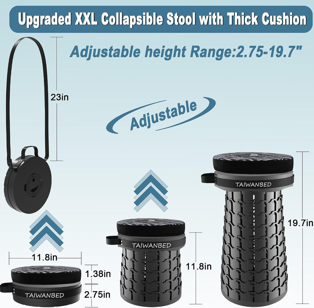 XXL 19.7" Cushioned Collapsible Stool for Adults, Folding Seat, 1000 lbs