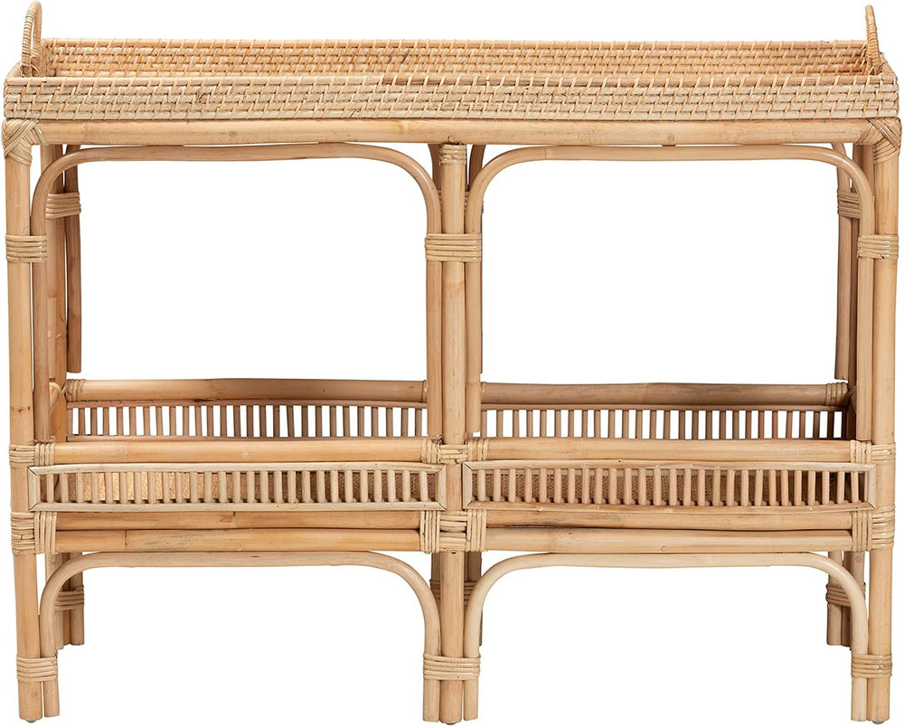 Bali & pari Lombok Modern Bohemian Natural Rattan 2-Tier Console Table