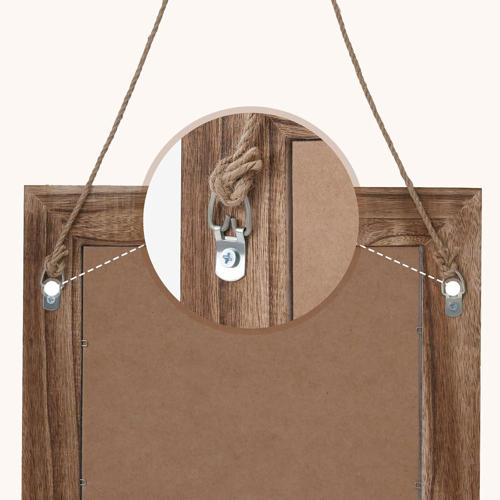 QDSSDECO 16" x 20" Farmhouse Rectangular Wall Mirror, Brown