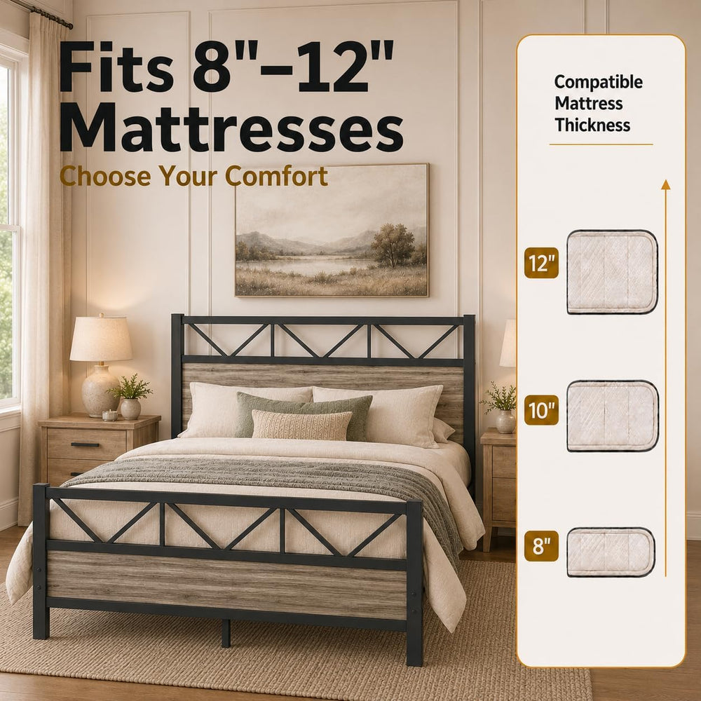 IMMERSTABLE King Size Bed Frame with 51.2'' Tall Headboard, Wash Grey