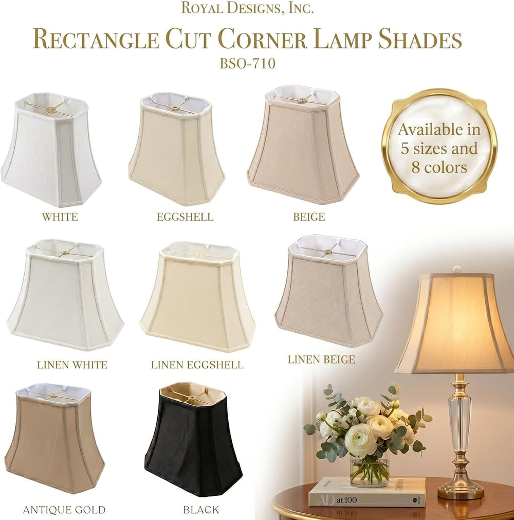 Royal Designs, Inc. BSO-710-12BLK/GL-2 Rectangle Cut Corner Basic Lamp Shade,...