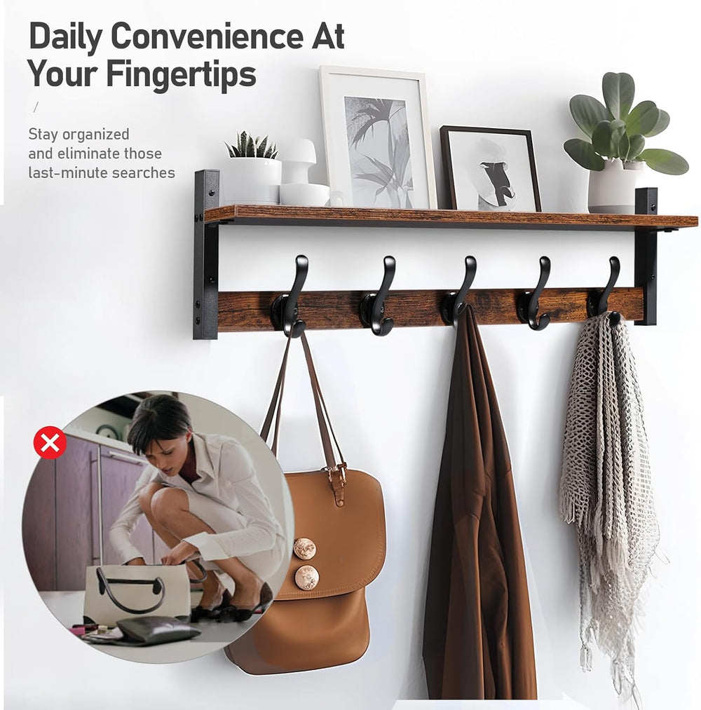 Tatub 29" Rustic Coat Rack Wall Mount with Shelf, Entryway Wall Hooks wi...