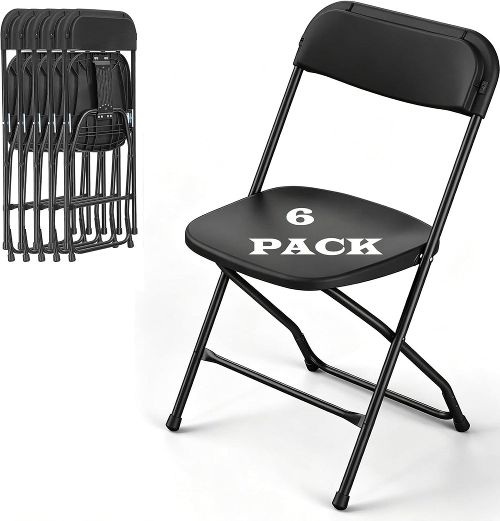 Black Folding Chairs Plastic Foldable Party Chairs 6 Pack