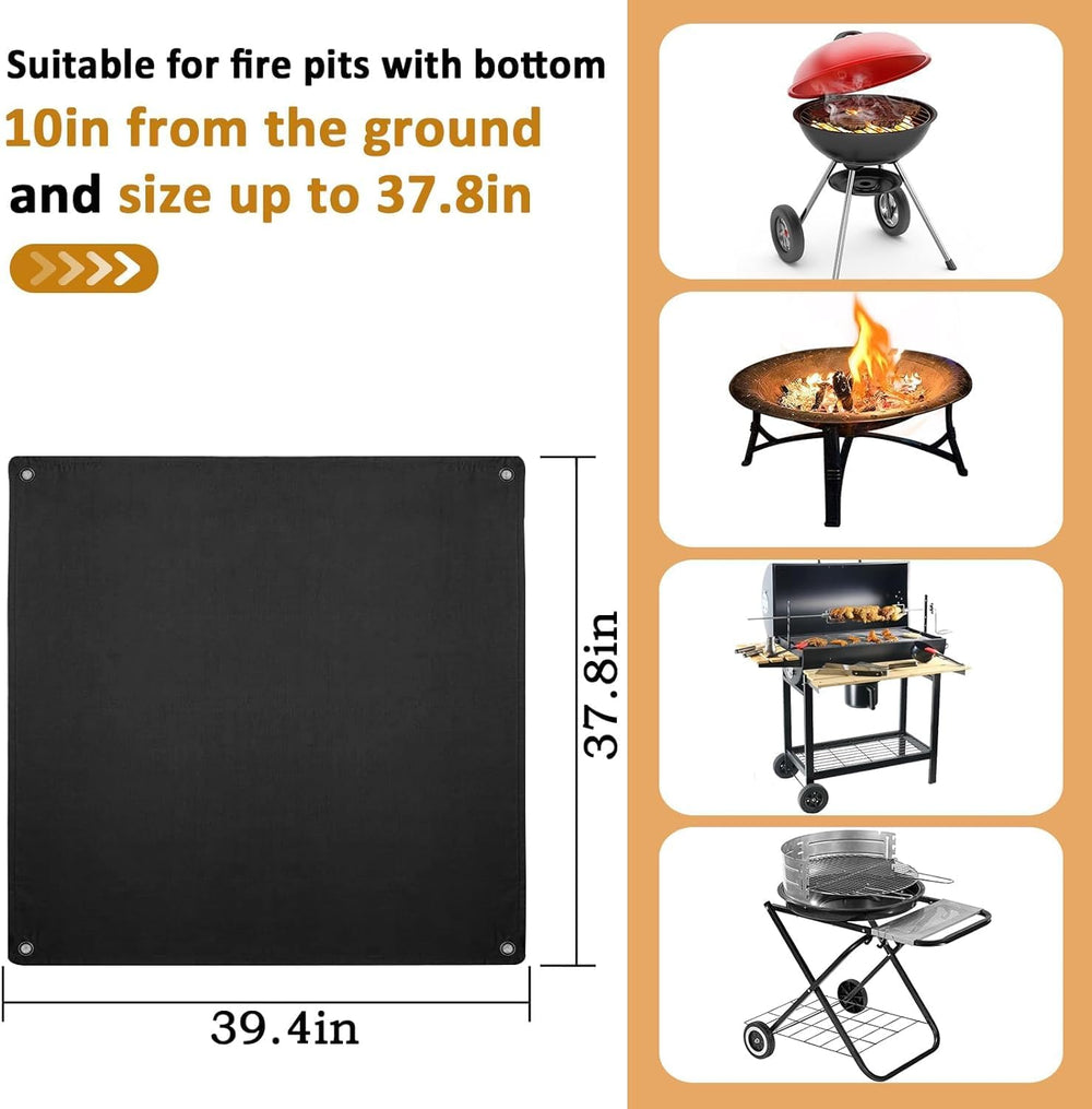 Fire Pit Mat, 37.8"x 39.4" Fireproof Blanket for Under Fire Pit, Black
