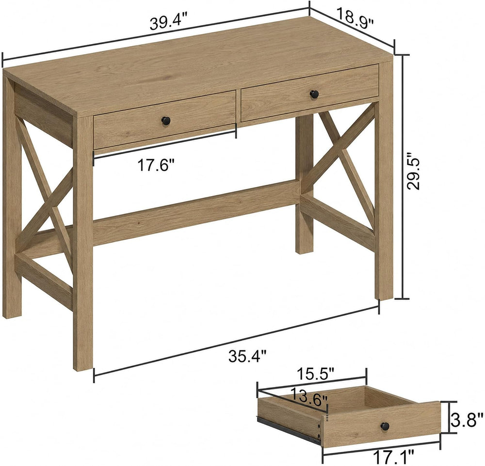 ChooChoo 39.4 Inches Farmhouse Computer Desk with 2 Drawers