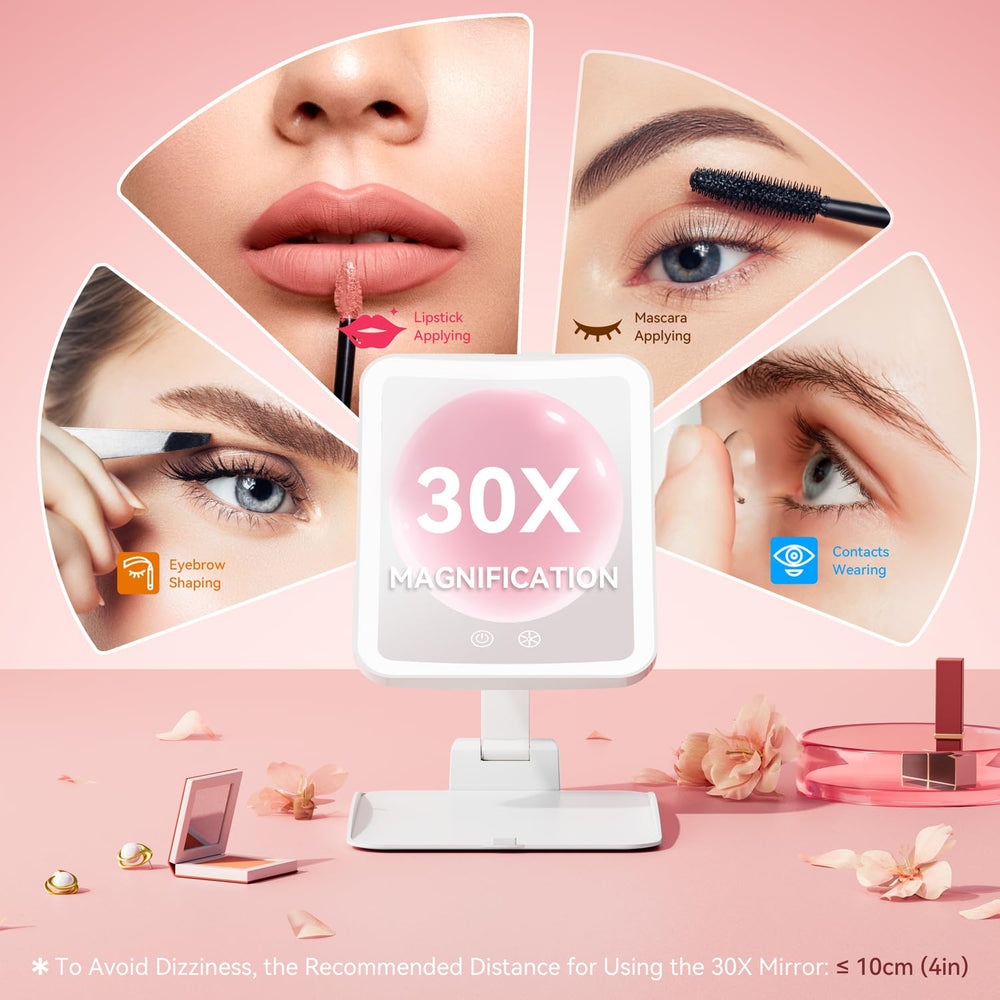 Auxmir 30X Magnifying Travel Makeup Mirror, 2000mAh Rechargeable Mirror
