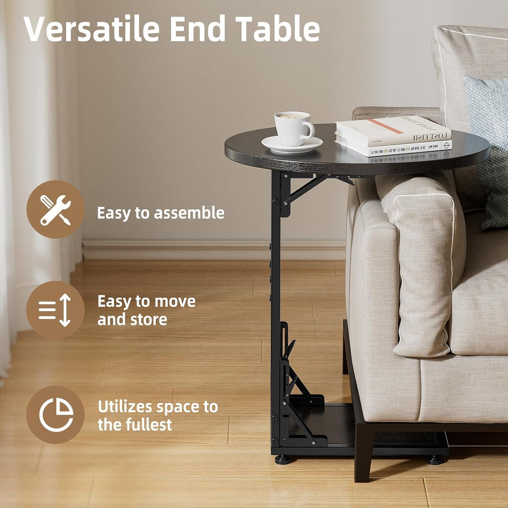 Elbourn Folding Side Table End Couch Tables, C-Shaped TV Stand for Sofa