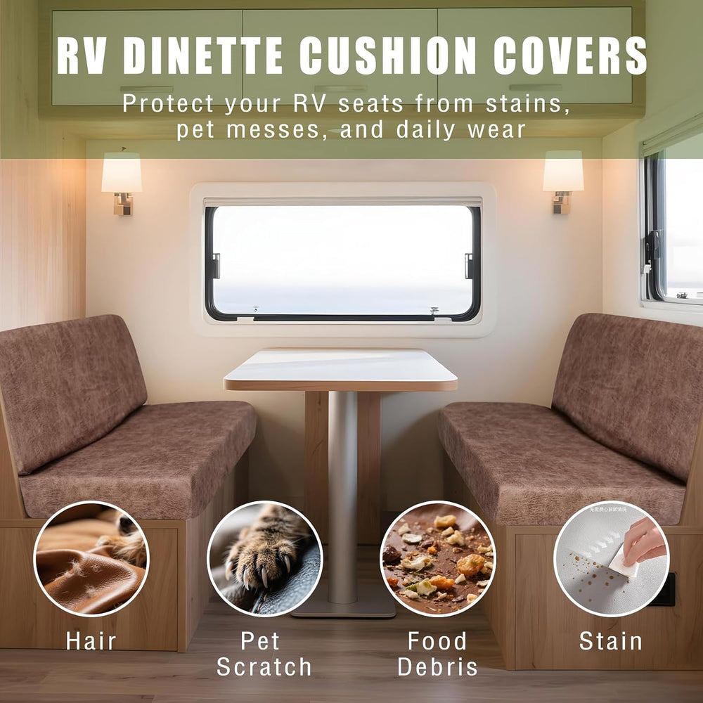 4PCS Leather Look RV Dinette Cushion Covers, Stretchable Camper Cushion Cover...