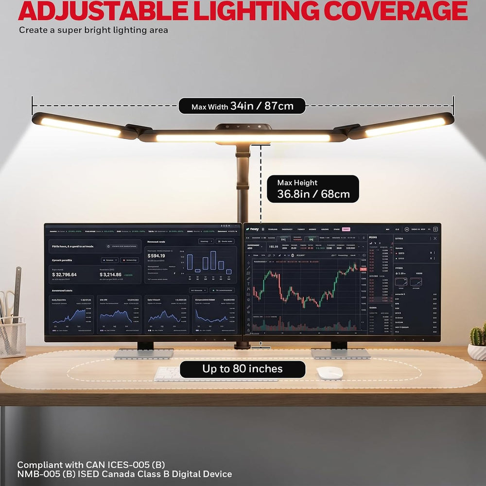 Honeywell Wide Desk Lamp with Clamp for Dual Monitors, 22W Full-Spectrum Eye-...