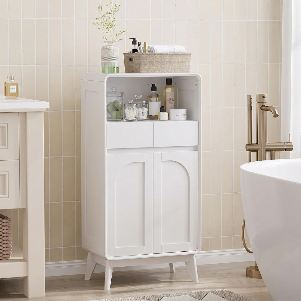 45" Tall Bathroom Storage Cabinet, White Oak, Arched Doors