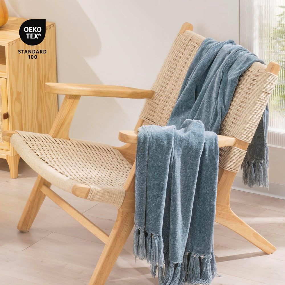 RECYCO Chenille Throw Blanket for Couch, 50"x60", Dusty Blue