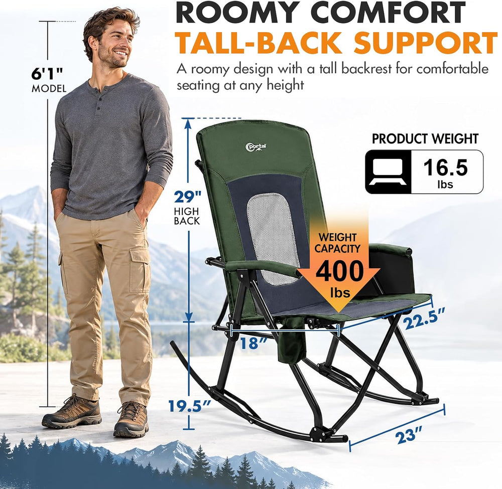 Portal Oversized Folding Rocking Camping Chair Portable 400 lbs Black
