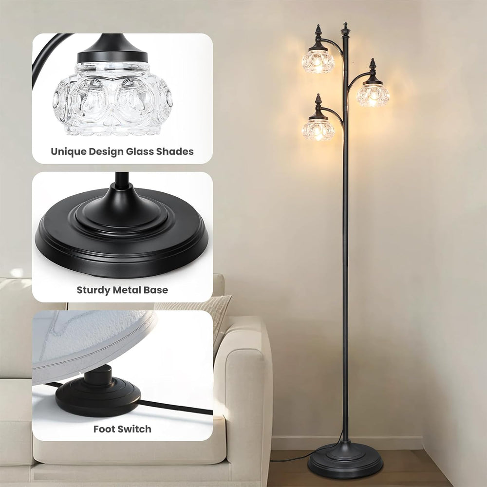 JUNNAI Black Floor Lamp for Living Room,Tall Standing Lamp Dimmable Tree Floo...