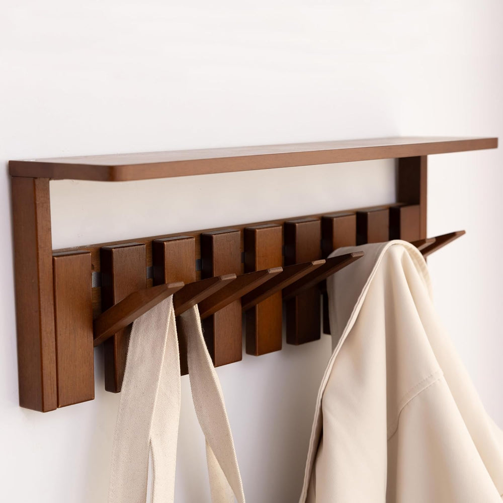 Wooden Coat Rack Wall Mount with Shelf, Heavy Duty Entryway Organizer with 8 ...