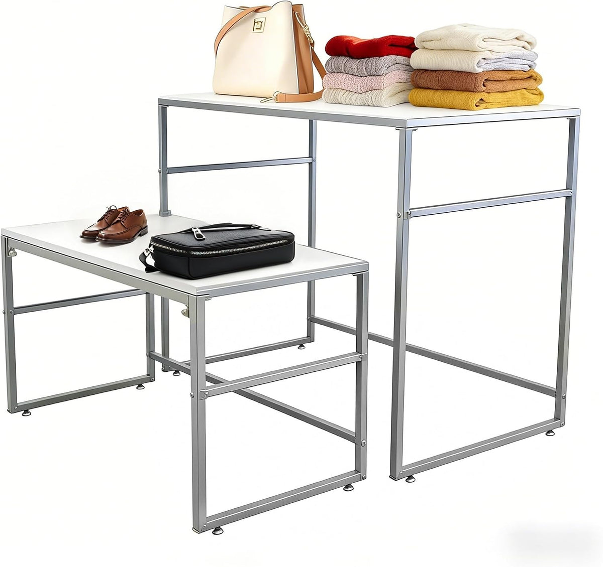 FixtureDisplays Nesting Display Tables, Set of 2 (41.46" W x 24.02" D x 32.76" H, 38.7" W x 23.23" D x 20.16" H) White Retail and Exhibition Displays 119995NEW-NPF