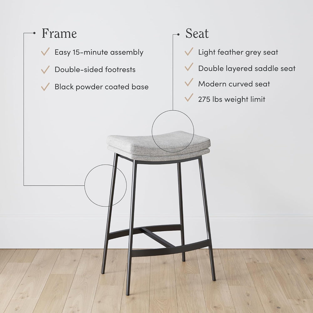 Nathan James 22201 Arlo Modern Backless Upholstered Kitchen Counter Bar Stool...