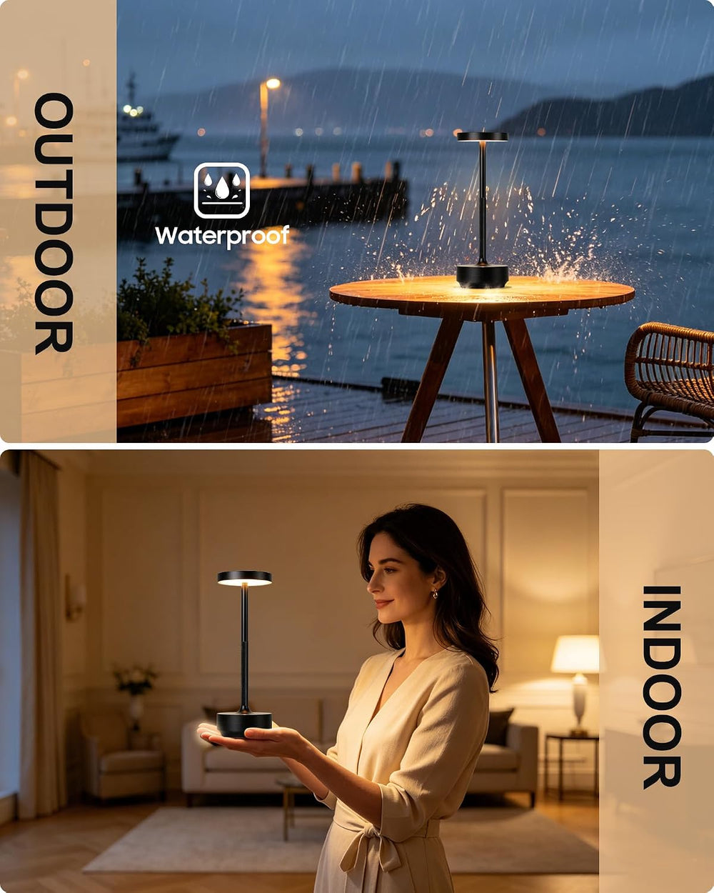 LED Cordless Lamp 5000mAh Table Lights Rechargeable 2-Pack Black