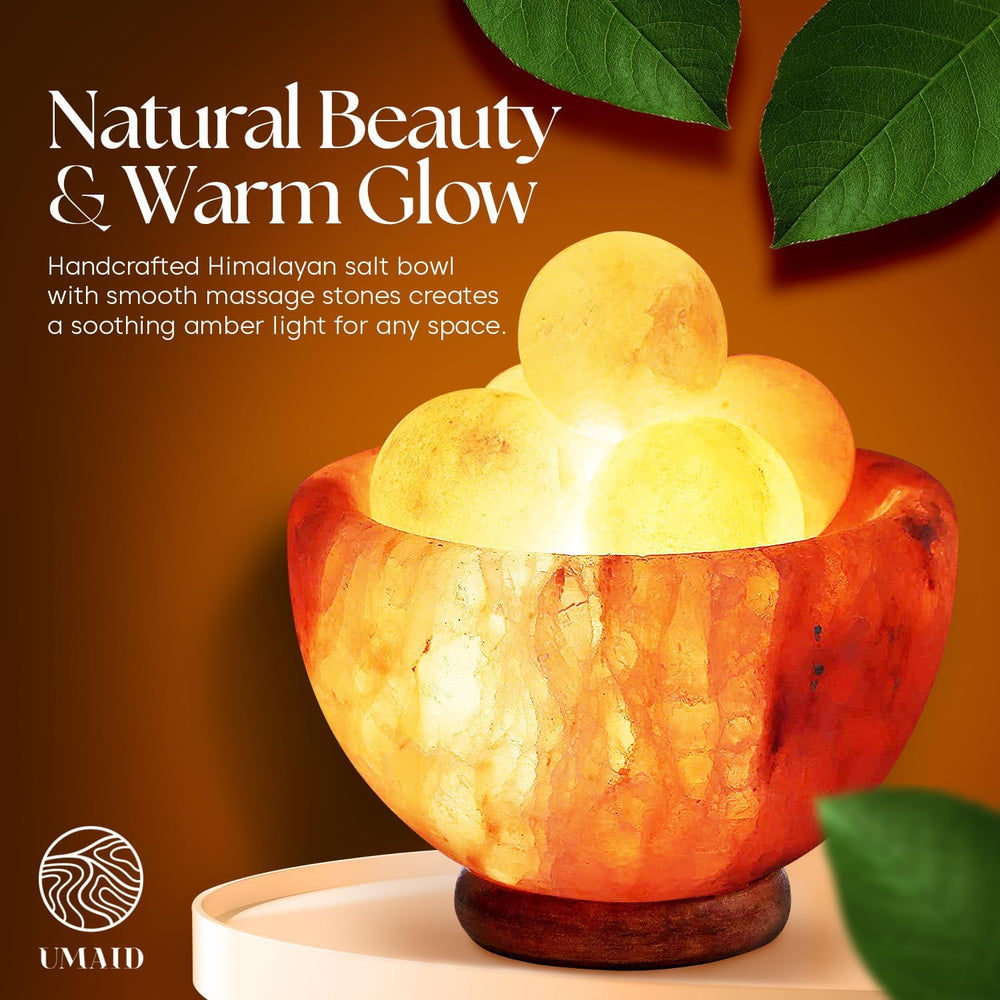UMAID Himalayan Salt Lamp Bowl with 6 Himalayan Salt Massage Stones, Dimmable...