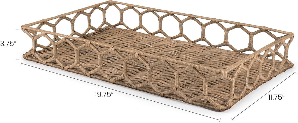 happimess Honeycomb 19.75" Hand-Woven Rattan Serving Tray, Natural