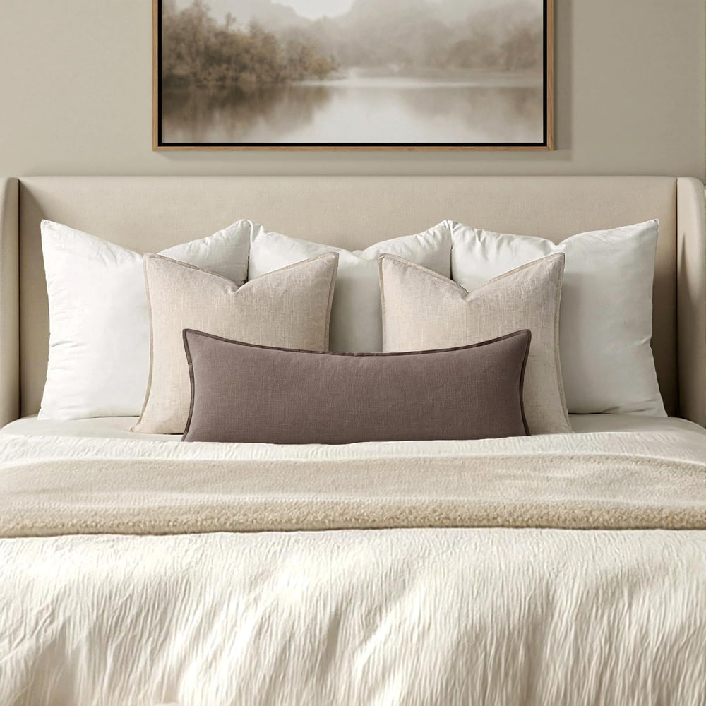MIULEE Decorative Linen Lumbar Pillow Cover 14x36 Inch Malt Ball