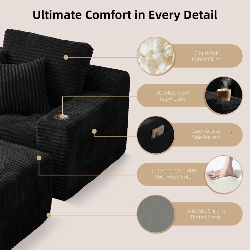 66" Oversized Boneless Chaise Lounge Chair with Ottoman Indoor