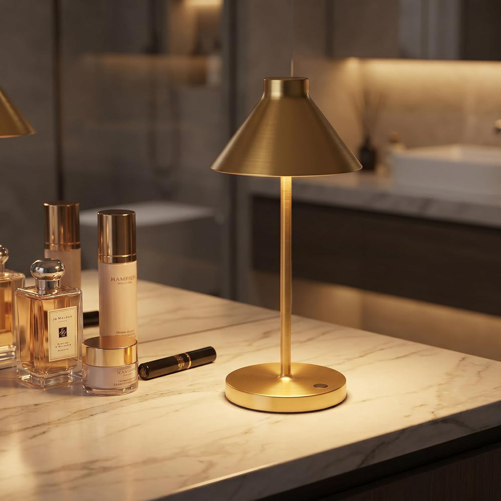 WEILAILUX Rechargeable Mini Cordless Desk Lamp, IP44 Waterproof (Gold)