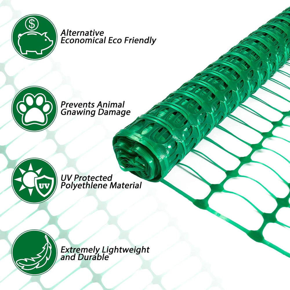 Safety Fence Plastic Mesh Fencing Roll,1 Roll with 25 Steel Stakes