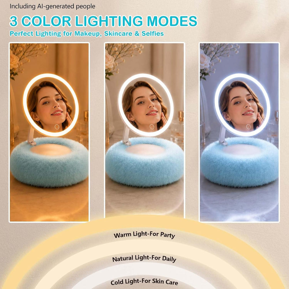 Rechargeable Compact Makeup Mirror with Light,Blue