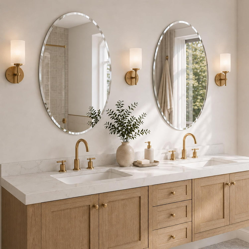 20x28 Inch Oval Frameless Beveled Wall Mirror for Bathroom Vanity