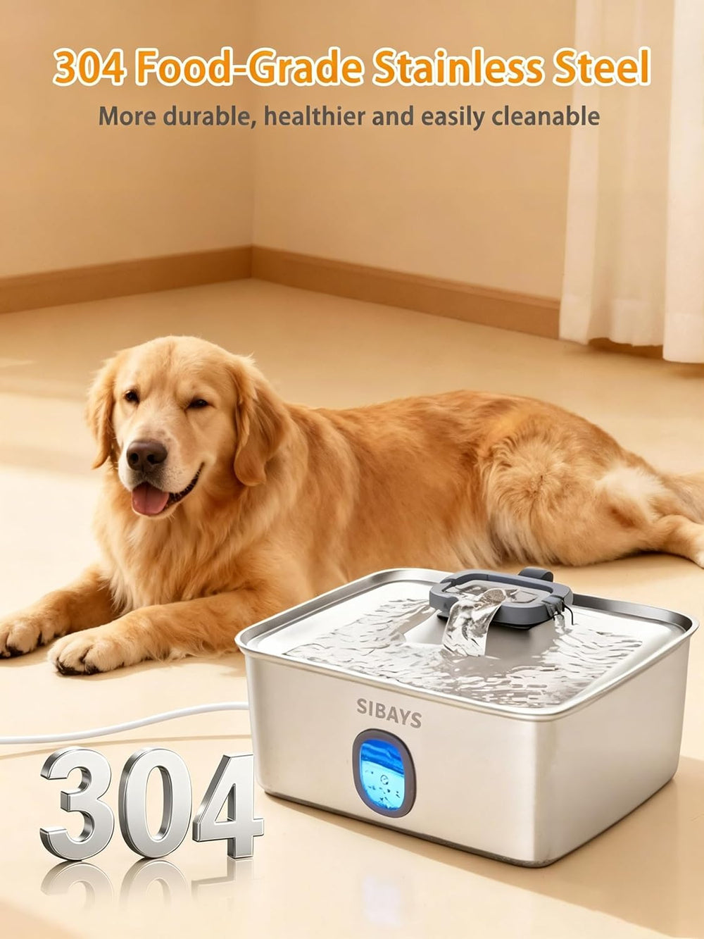 SIBAYS Large Dog Water Fountain, 4Gal/15L Large Capacity Stainless Steel Dog ...