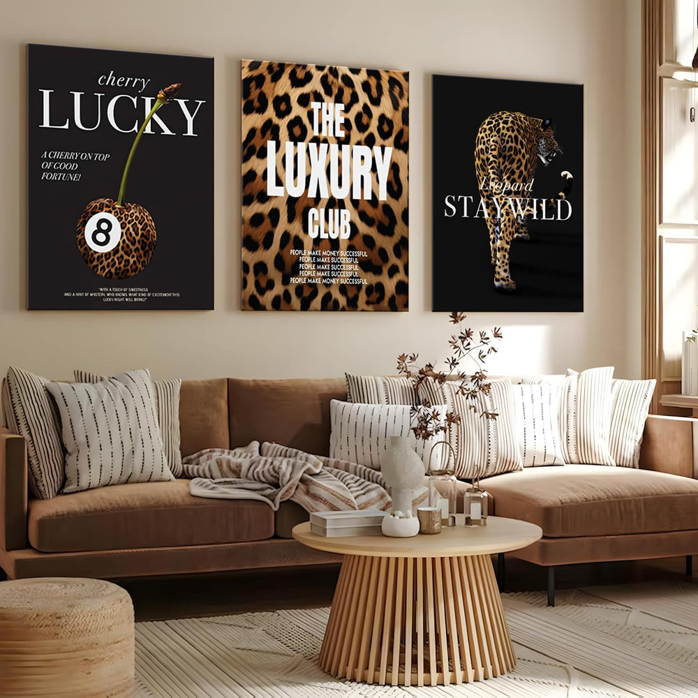 Fashion Leopard Wall Art Set of 3, Trendy Animal Print Canvas Wild Cheetah In...