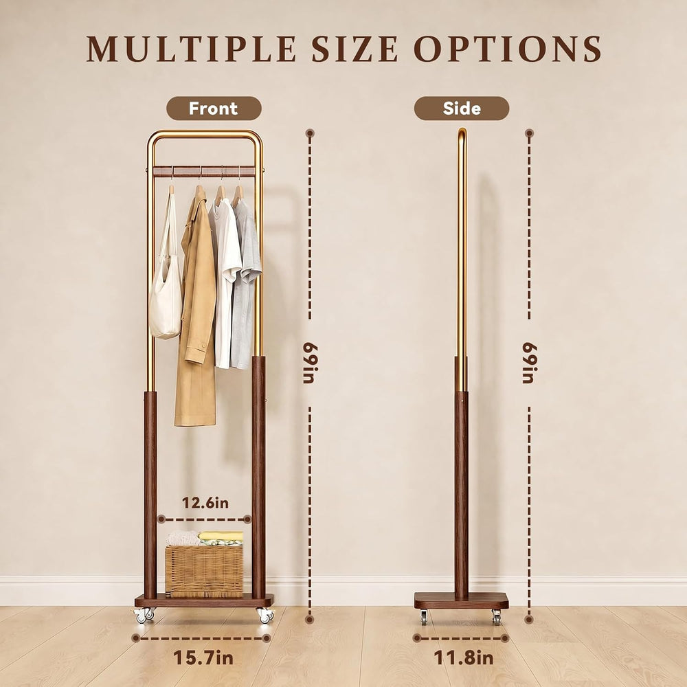 Taitiy Solid Wood Coat Rack with Wheels, Freestanding for Entryway