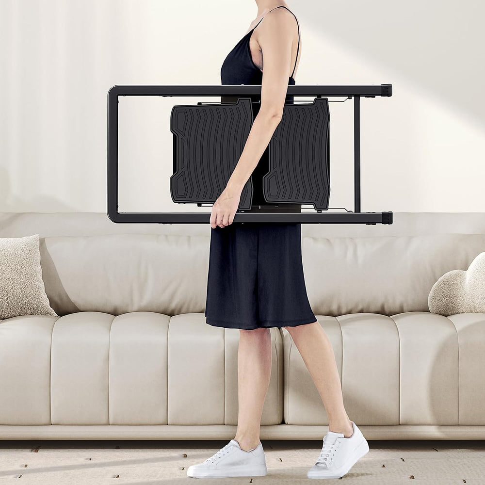 TOOLF 2 Step Ladder with Wide Pedals, Folding Steel Step Stool, Black