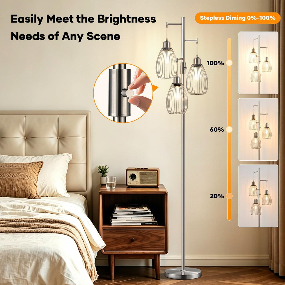Nintiue Dimmable Floor Lamp, 3 x 800LM LED Edison Bulbs Included, Industrial ...