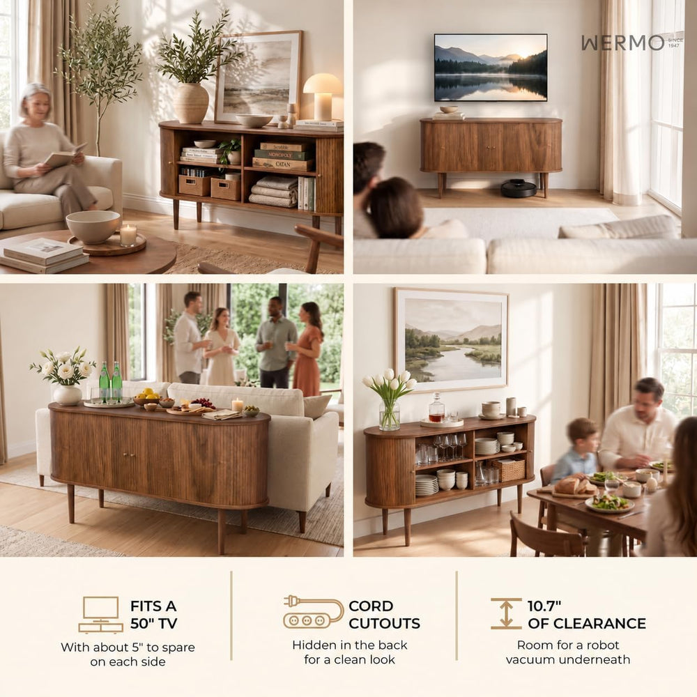 WERMO 55'' Fluted Sideboard Buffet Cabinet with Sliding Doors and Adj...