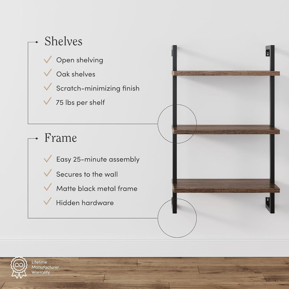 Nathan James Theo 3-Shelf Small Bookcase, Floating Wall Mount Bookshelf with ...