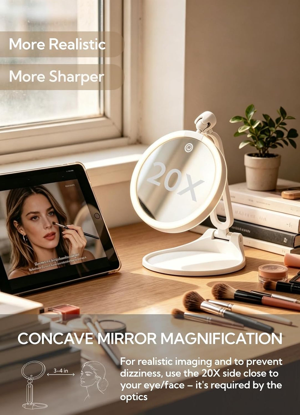 Travel Mirror with Light Makeup 1X/20X Magnifying Lighted Mirrors