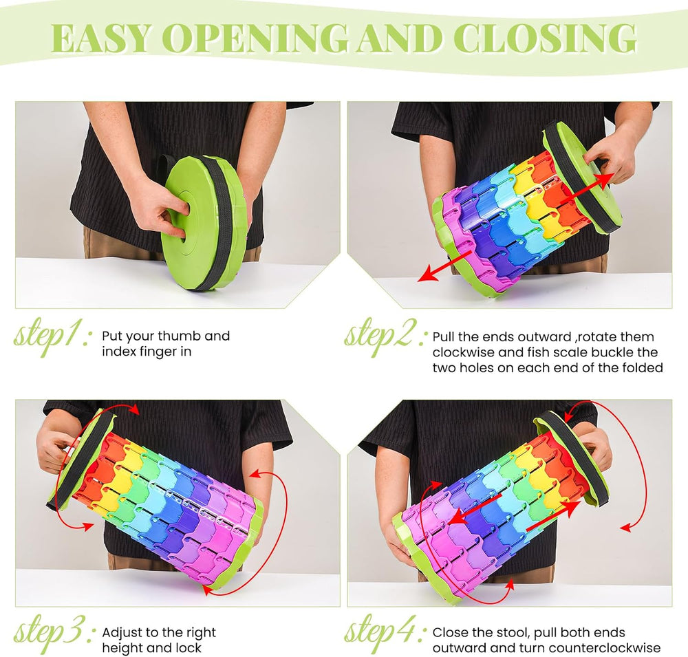 Portable Collapsible Stool 2 Pack with Cushion, 400 lbs, Rainbow-Green
