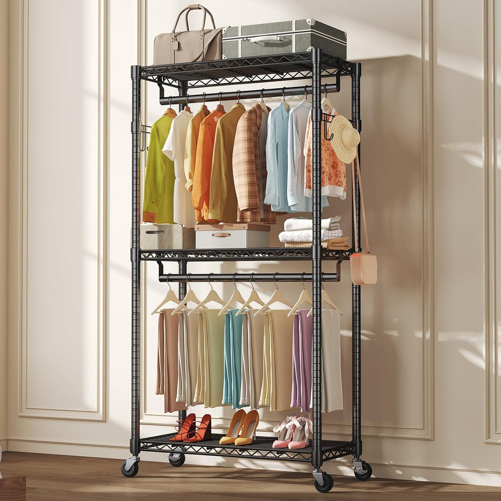 OLIXIS Rolling Clothes Rack, Heavy Duty Garment Rack, 29.5 IN, Metal Black