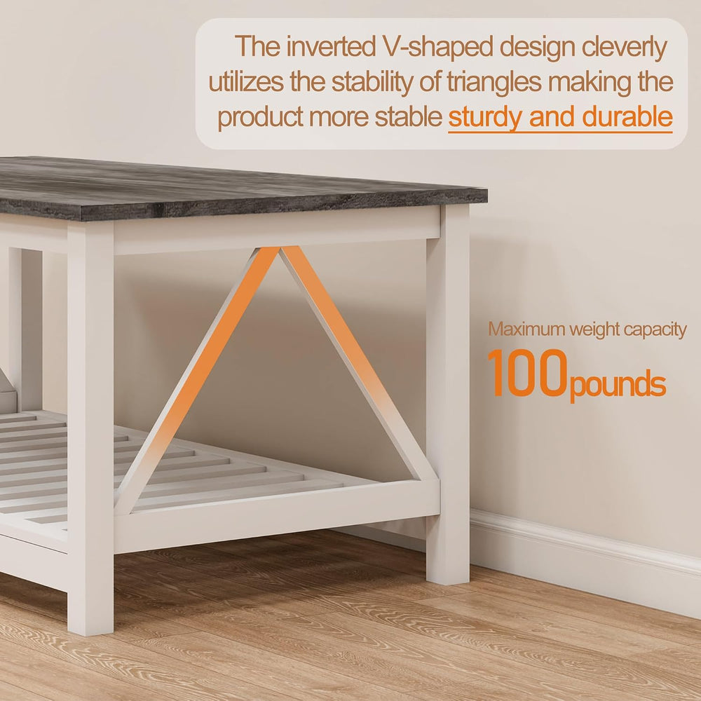 Coffee Table with Storage Small White Farmhouse Coffee Table for Livingroom