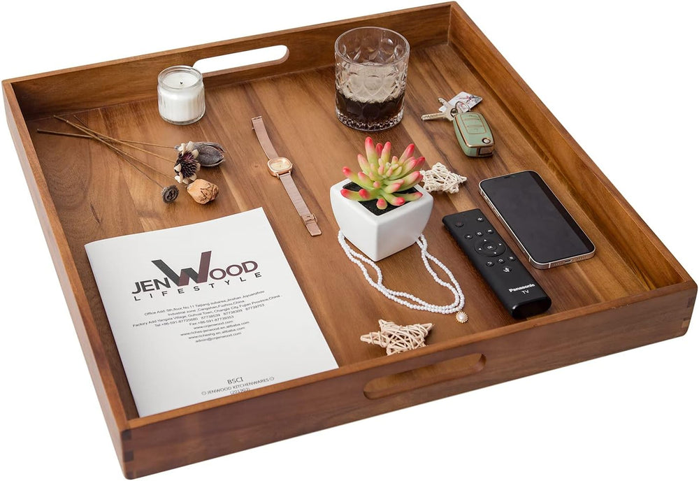 Serving Tray with Handles, 22 inch Large Square Ottoman Tray Coffee Table Tra...
