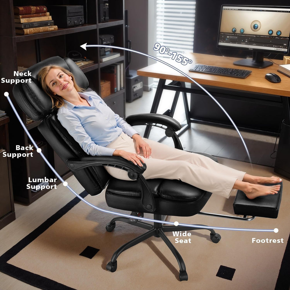 400lbs Executive Office Chair with Foot Rest for Heavy People, Ergonomic Big ...