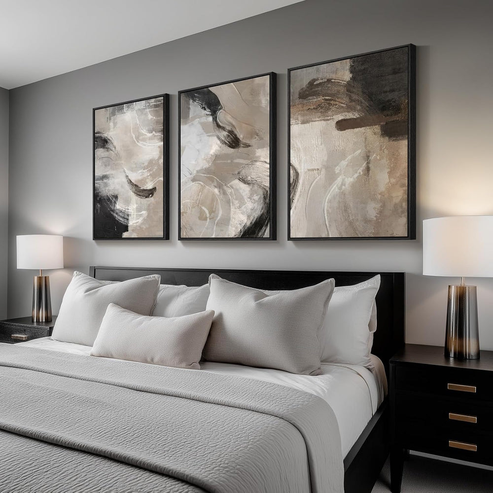 Large Framed Neutral Modern Abstract Wall Art for Living Room, 24x36 In