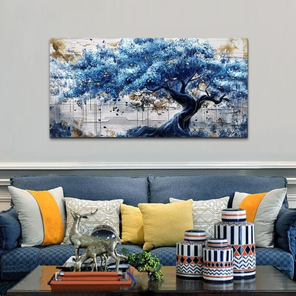 ERQINHUA Blue Tree Wall Paintings Canvas Wall Art For Living Room Large Wall ...