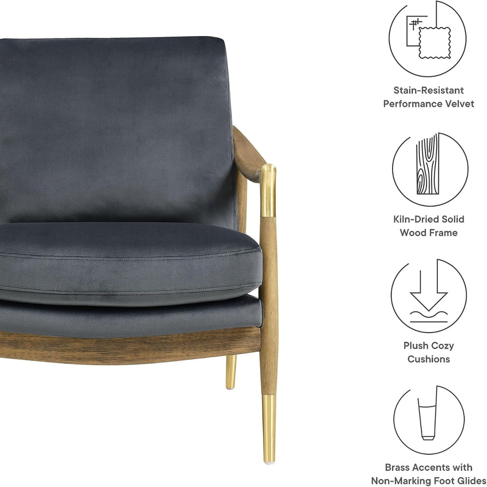 Modway Langford Stain-Resistant Performance Velvet Armchair – Mid Century Mod...